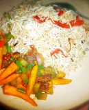 Chinese rice nd veggies are sauce