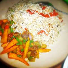 Chinese rice nd veggies are sauce A picture of Chinese rice nd veggies are sauce.