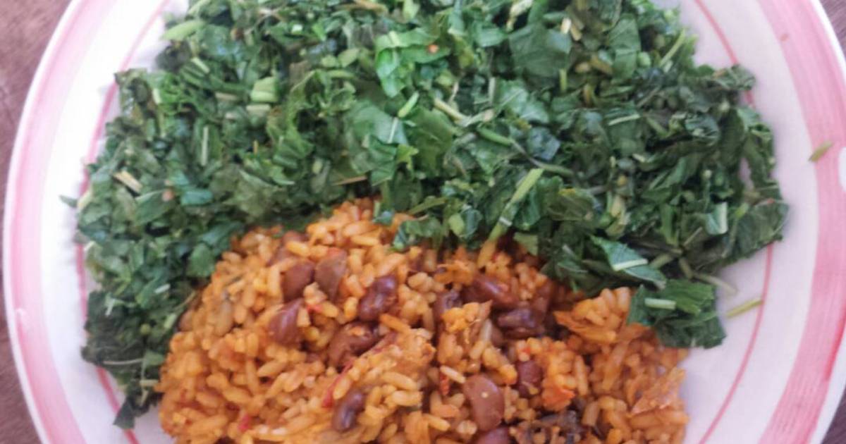 Spinach and palm oil rice with beans Recipe by Jane Cookpad