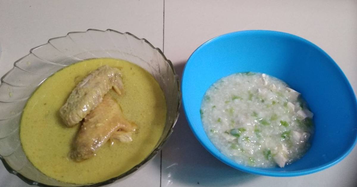 Resep Mpasi 10 bulan kuah opor dan nasi tim tahu sawi hijau oleh