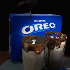 A picture of Oreo chocolate milk shake.