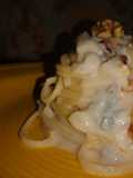 Spaghettoni con fonduta di gorgonzola, pere al burro e noci