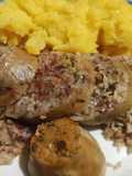 Tripa rellena con arroz y chorizo