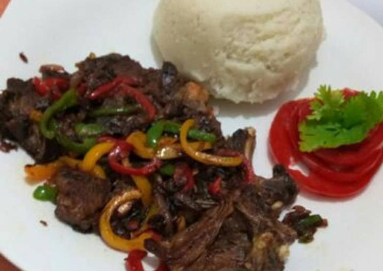 Easiest Way to Prepare Super Quick Homemade Fried Goat meat with Ugali