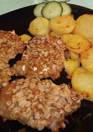 Tepsis karaj, zabpehelybe hempergetve, krumpli körettel recept fotója