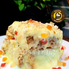 Milk Vanilla Custard And Cake Pudding Or Truffle Pudding A picture of Milk Vanilla Custard And Cake Pudding Or Truffle Pudding.