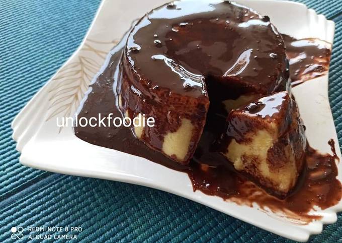 Custard Cake with chocolate Syrup