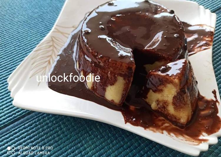 Custard Cake with chocolate Syrup