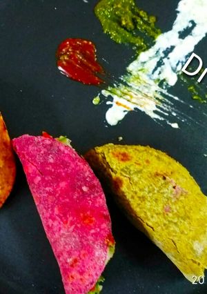 A picture of Tri colour paratha bites.