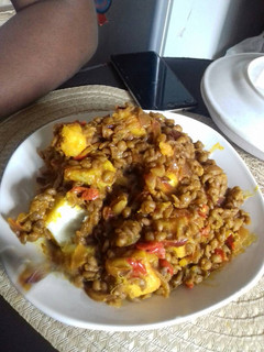 A picture of Porriage beans with boiled yam.