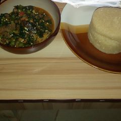 A picture of Okra Vegetable and Eba.