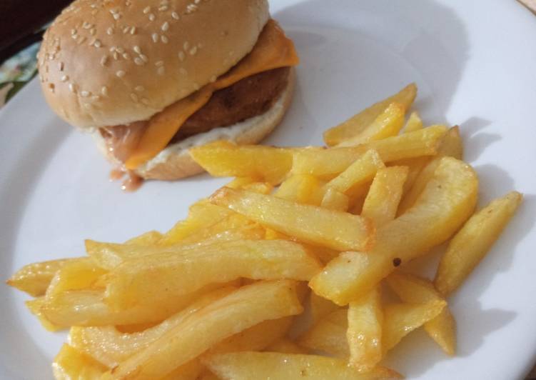 Easiest Way to Prepare Appetizing Patty burger with fries 😋