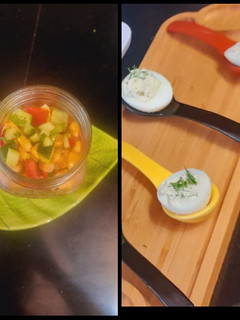 A picture of Corn salad and Deviled eggs.