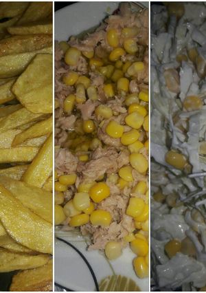 صورة لوصفة طون بالذرة وسلطة ملفوف بلمايونيز والذرة