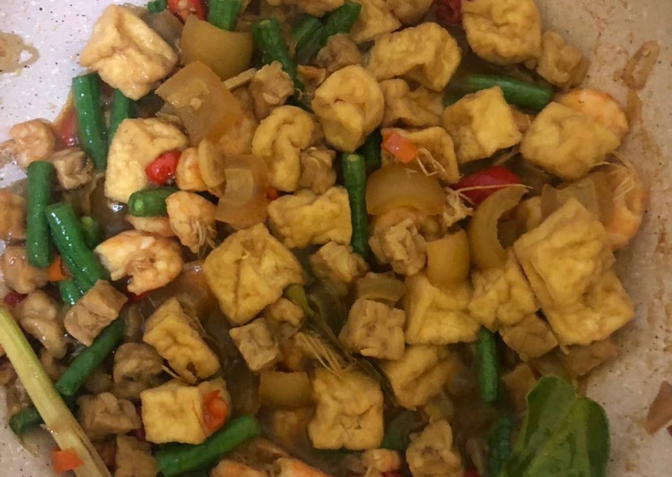 Tumis udang cecek tahu tempe kacang panjang