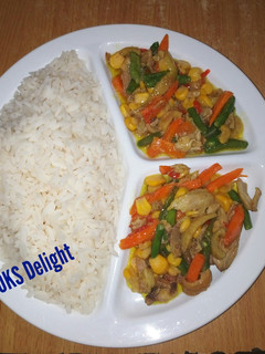 A picture of Rice plus chicken mixed veg.