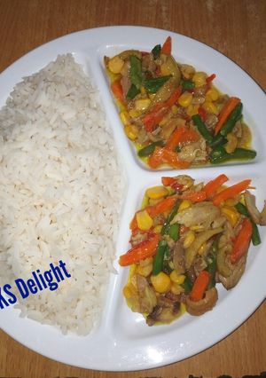 A picture of Rice plus chicken mixed veg.