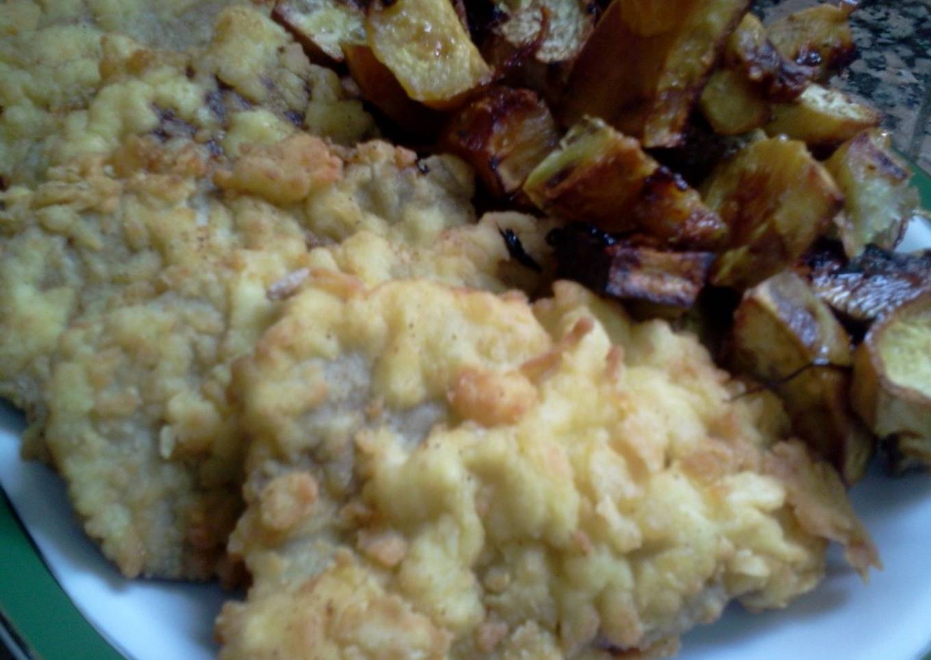 Marineras fritas con batata y zapallo al horno