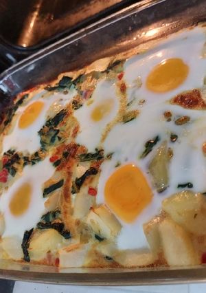 Una foto de Soufflé de papa y espinacas