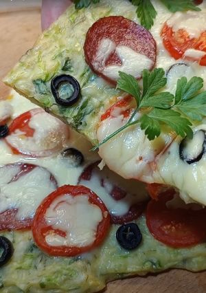 A picture of Light ZUCCHINI PIZZA. One of the most delicious zucchini recipes!.