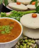 Winter Special Turicha Sambar with Idli (Fresh pigeon peas)
