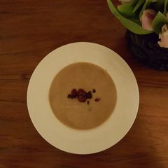 Chestnut soup with cranberry topping A picture of Chestnut soup with cranberry topping.