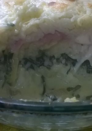 Una foto de Pastel de arroz con acelga a la crema