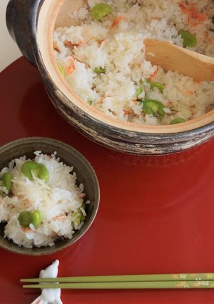 A picture of Broad Bean & Sakura Shrimp Rice.