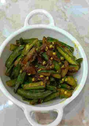 A picture of Okra With Onion Masala.