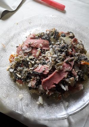 Una foto de Revuelto de verduras con salchichas
