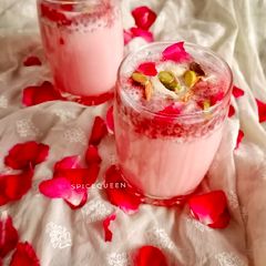 A picture of Rose and Basil seed Lassi.