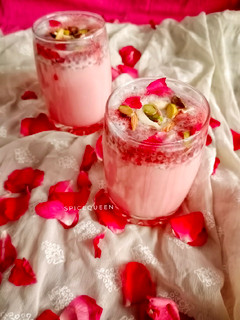 A picture of Rose and Basil seed Lassi.