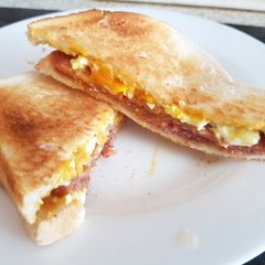 A picture of My Grilled Chopped Pork and poached egg toasted Sandwich 😘.