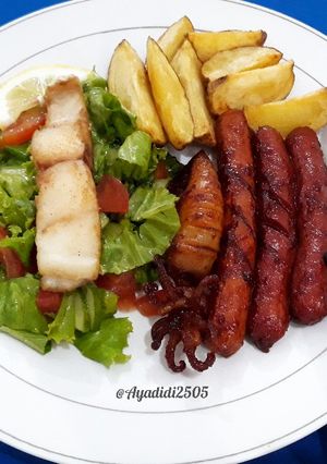 Foto resep Fish Pan Seared with Salad Dressing Lemon & Squid Saussage Grill