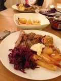 Roast Duck with Braised Red Cabbage and Bread Sauce