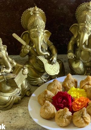A picture of Milkmaid coconut modak.