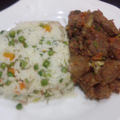 Vegetable rice with dry beef A picture of Vegetable rice with dry beef.