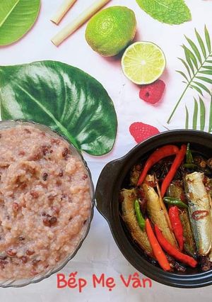 Hình của món Cháo đậu đỏ ăn kèm cá nục kho.