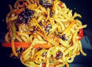Una foto de Spaghetti con camagrocs (apto vegetarianos)