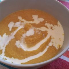 A picture of Warm, sweet and spicy roasted veggie soup.