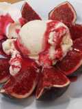 Figs and Raspberry Coulis with Ice Cream and Cream