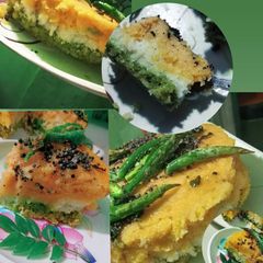 A picture of Tricolour trimix dhokla.