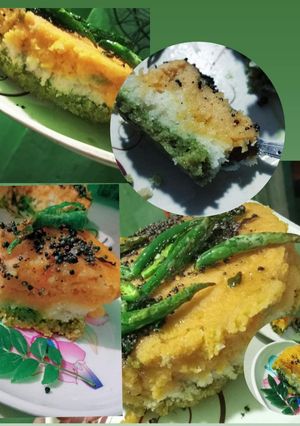 A picture of Tricolour trimix dhokla.