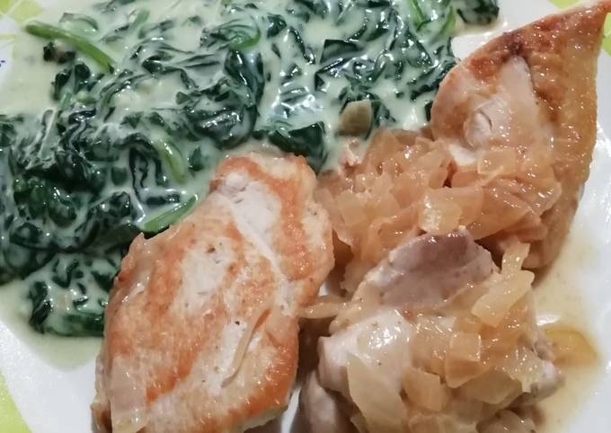 Pollo al jengibre fácil con espinacas a la crema Receta de Patricia Copello  - Cookpad