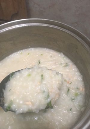 Foto resep Bubur kaldu udang, salmon dan pokcoyMpasi 10 mo