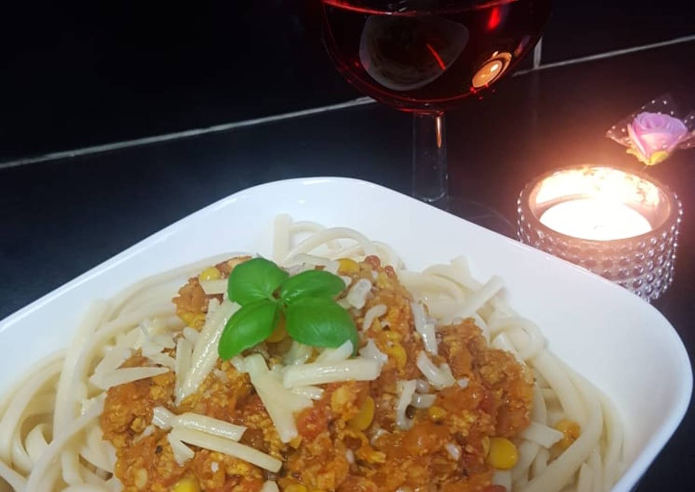 Chicken spaghetti with Sweet corn