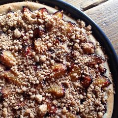 A picture of Pflaumenkuchen - German Damson Plum Tart with Crumble Topping.