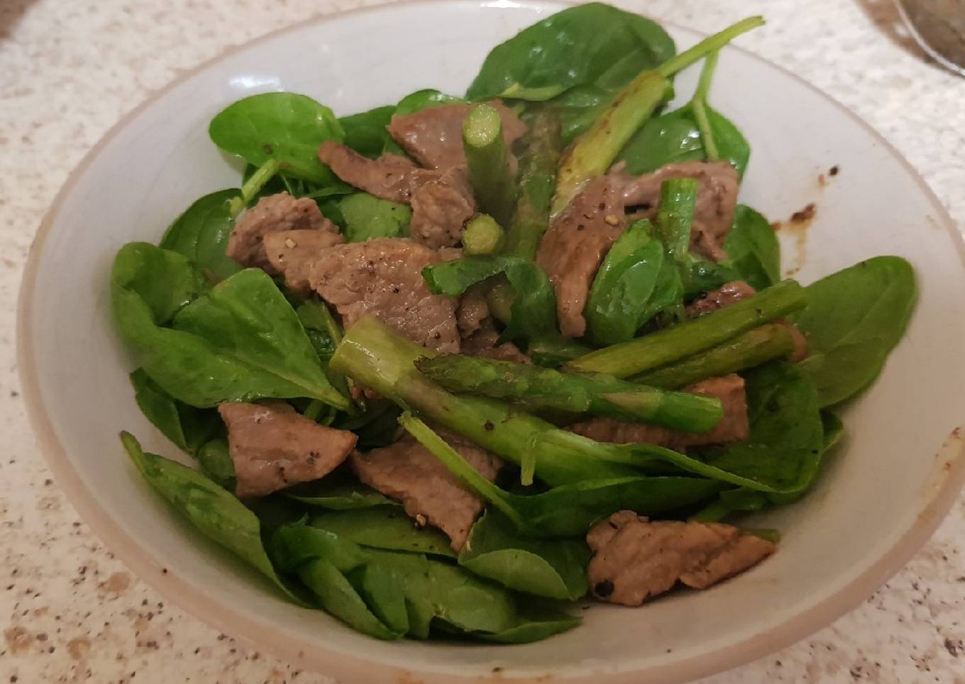 Beef Strips & Asparagus cooked in Garlic Butter