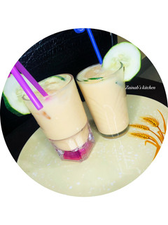 A picture of Carrot, cucumber milk shake🥕🥒🥛.