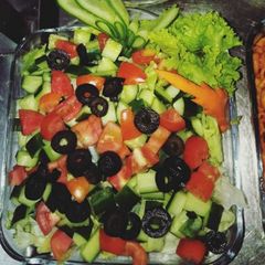 A picture of Cucumber Tomato & Olive Salad.